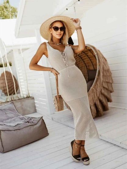 Lace Up Sleeveless Sweater Dress