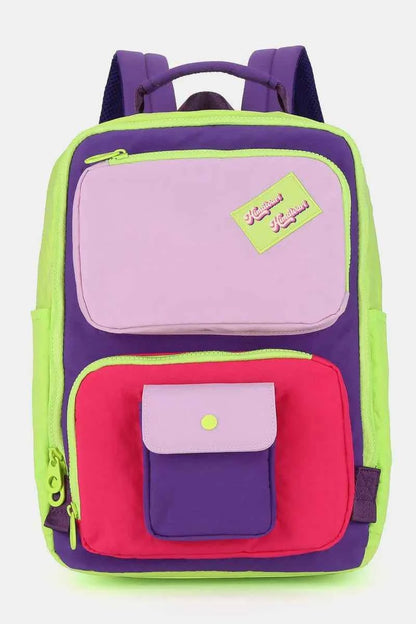 Himawari Contrast Nylon Backpack Bag with Handles Green One Size