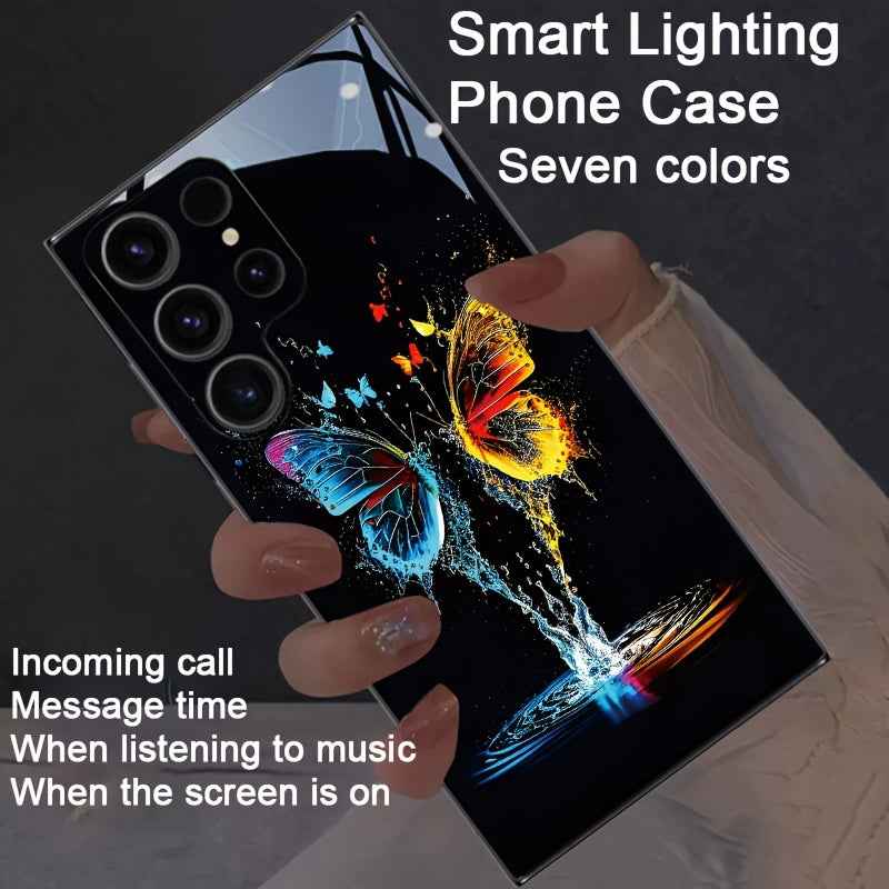 Double Butterfly Flying Colorful Intelligent Voice Control Luminous Mobile Phone Case Suitable for Samsung S24 Ultra/S22/S23 Plus/ip15promax/ip14promax/ip13promax/ip12promax Intelligent Luminous Voice Control Mobile Phone Cas