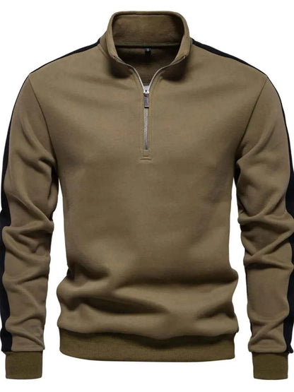 Men's Contrast Striped Long Sleeve Sweatshirt Olive