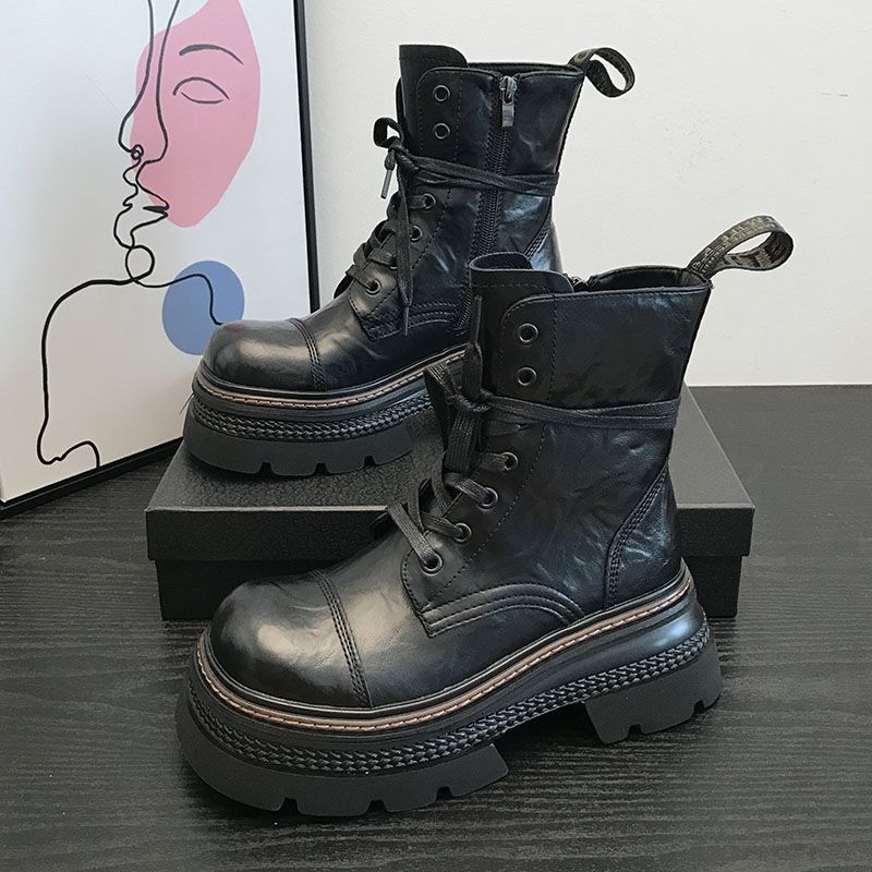 Signature Beast Fashion PU Leather Block Heel Boots with Side Zippers