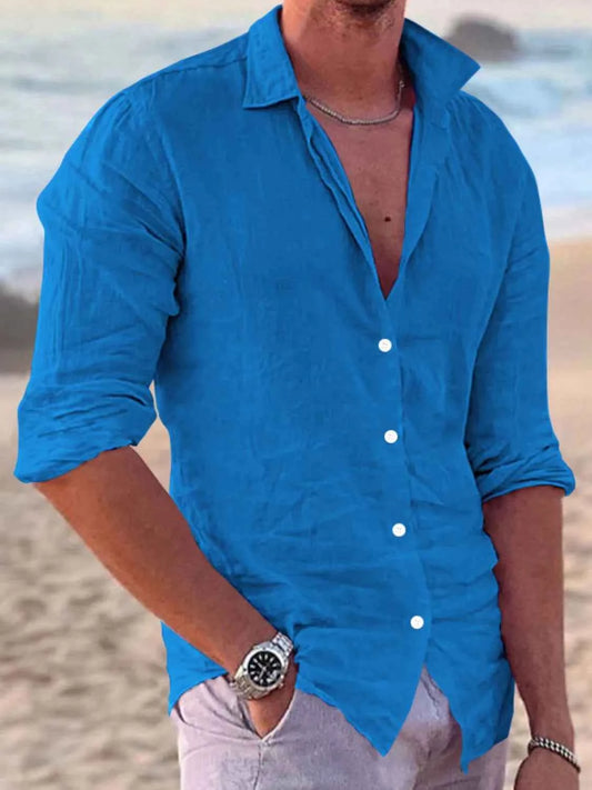 Men's Full Size Button Up Long Sleeve Shirt Plus Size Blue