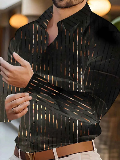 Men's Full Size Striped Button Up Long Sleeve Shirt Plus Size