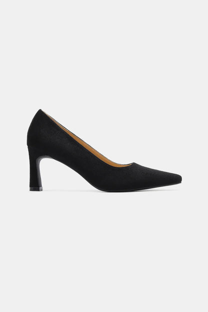 Faux Suede Point Toe Pumps - Trendy Mid Heels for Women