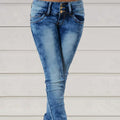 Premium Elite New Stretch Skinny Denim Women's Jeans Mid Waist Pants Blue Retro Washed Elastic Slim Pencil Trousers