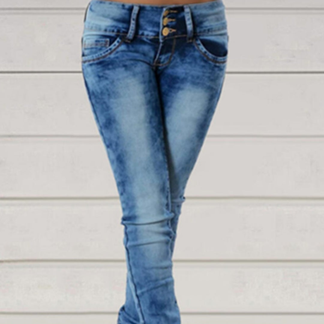 Premium Elite New Stretch Skinny Denim Women's Jeans Mid Waist Pants Blue Retro Washed Elastic Slim Pencil Trousers