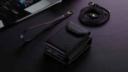 Crossbody Case for Samsung Galaxy Z Flip 3/4/5 - Vintage Faux Leather Strap, Magnetic Closure & Card Holder - Unisex Design in Black