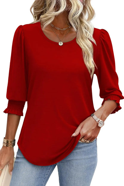 Printed Round Neck Three-Quarter Sleeve Blouse