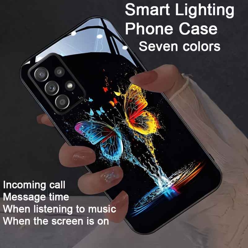 Double Butterfly Flying Colorful Intelligent Voice Control Luminous Mobile Phone Case Suitable for Samsung S24 Ultra/S22/S23 Plus/ip15promax/ip14promax/ip13promax/ip12promax Intelligent Luminous Voice Control Mobile Phone Cas