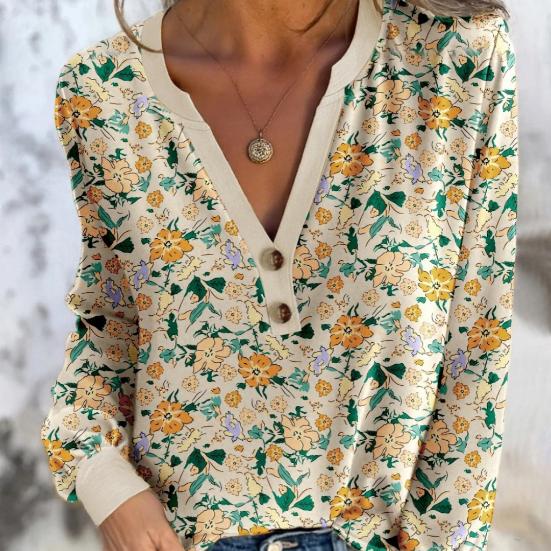 Signature Floral Mock Neck Long Sleeve Top