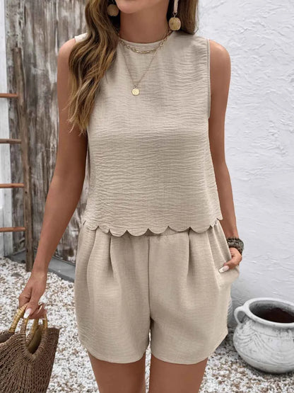 Round Neck Sleeveless Top and Shorts Set