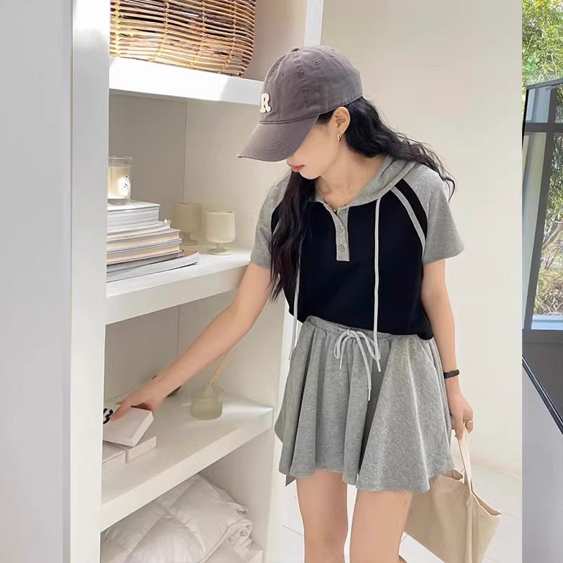 Signature Double Take Full Size Texture Short Sleeve T-Shirt and Drawstring Shorts Set