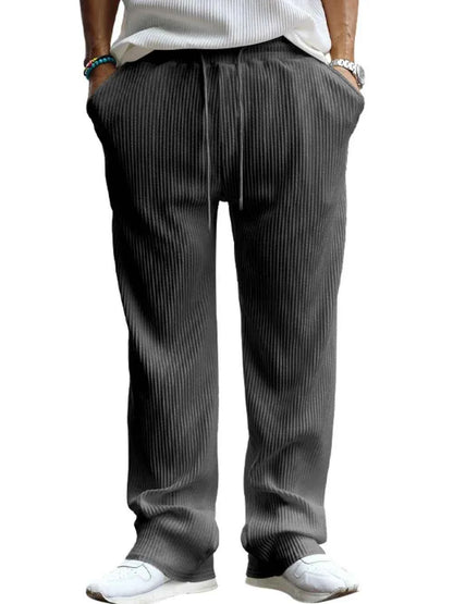 Men's Full Size Ribbed Drawstring Wide Leg Pants with Plus Size Dark Gray