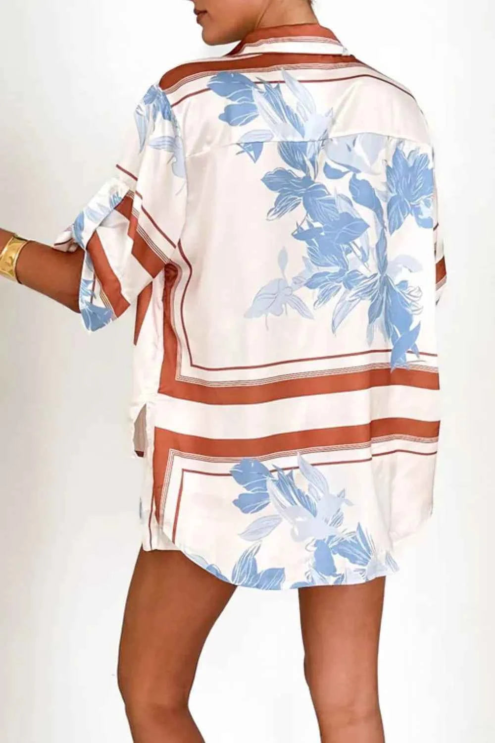 Printed Collared Neck Top and Shorts Set