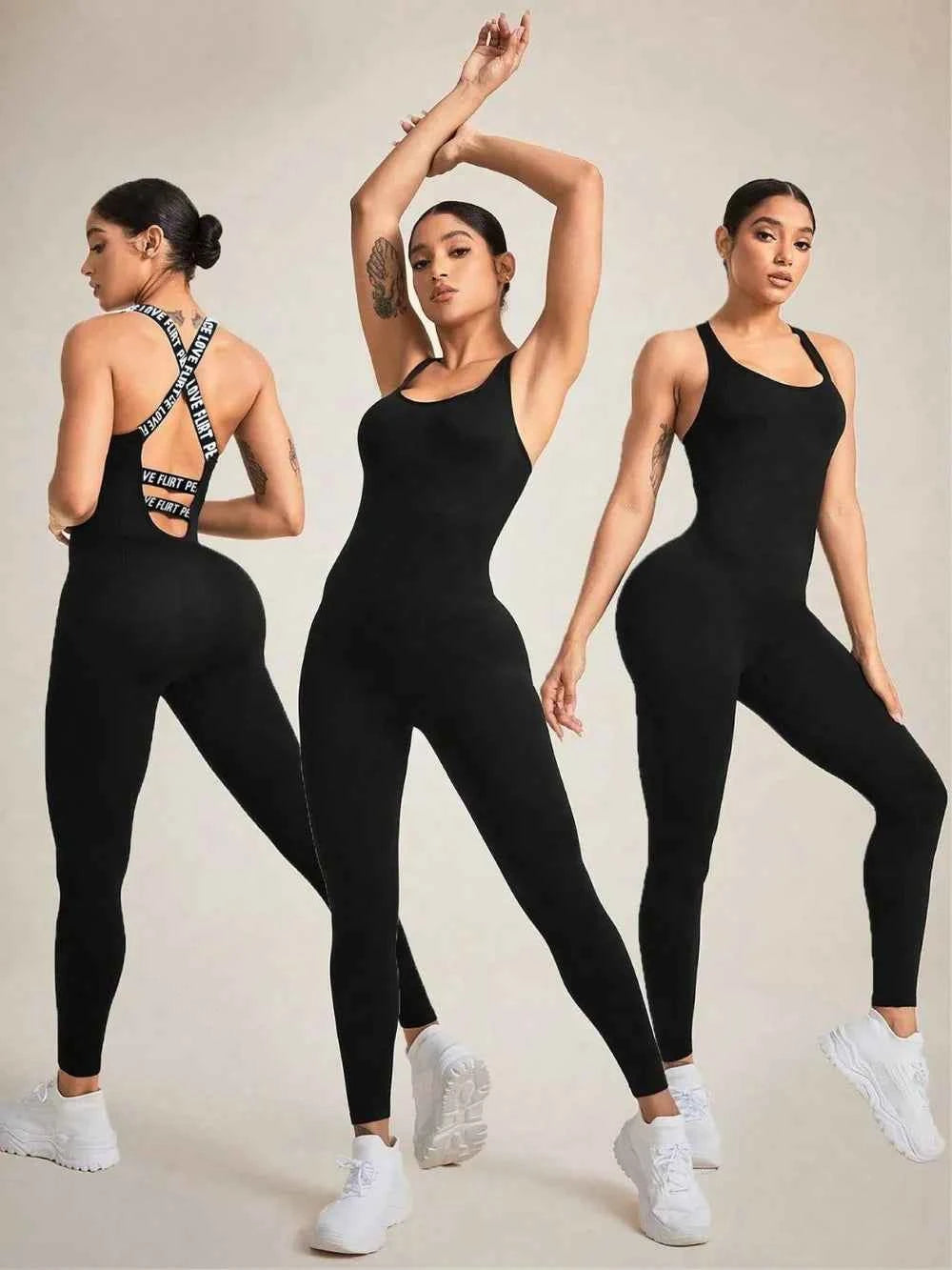Crisscross Back Sleeveless Active Jumpsuit Black