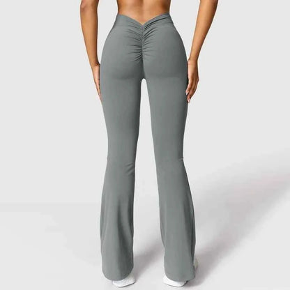 Fashion Micro Horn Leggings Women V-back Waist Sports Pants High Waist Push Up Butt Gym Pants Solid Slim Casual Leggings