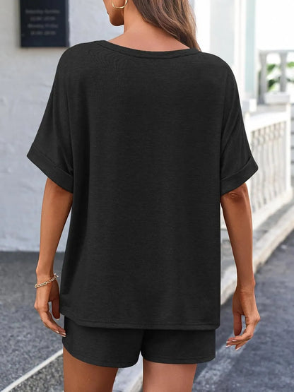 Round Neck Short Sleeve Top and Shorts Set
