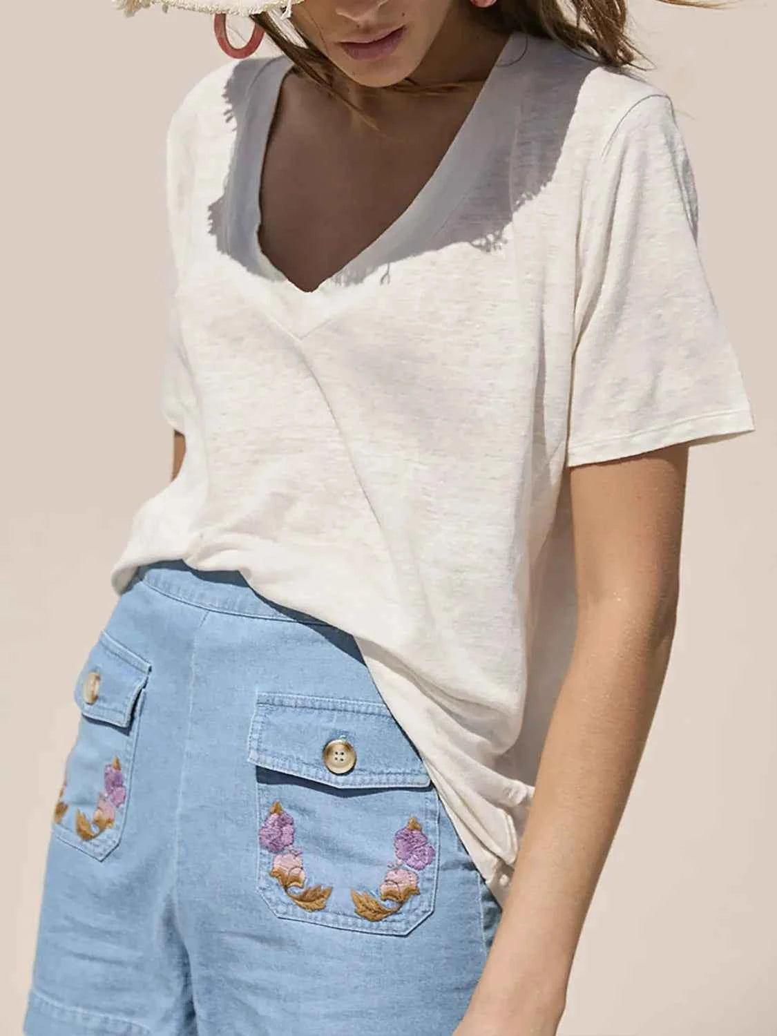 Solid V-Neck Short Sleeve T-Shirt