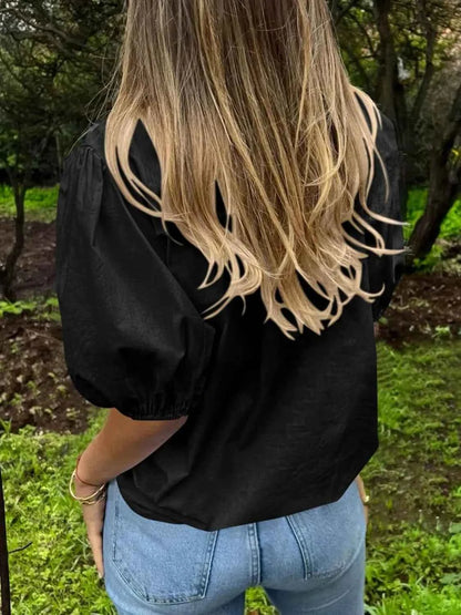 Button Down Puff Sleeve Shirt