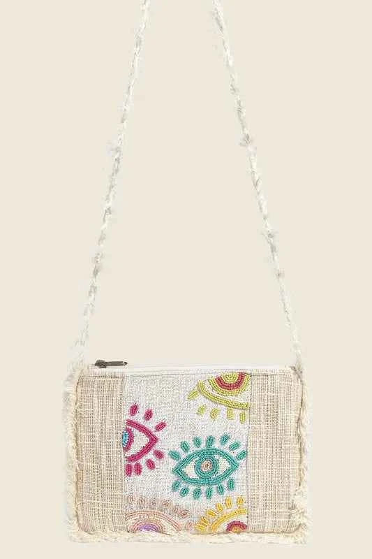 Fame Seed Beaded Eye Pattern Crossbody Bag MULTI One Size