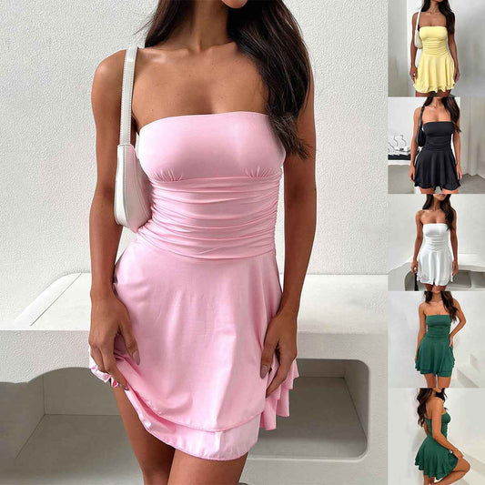 Y2K Tube-top Short Dress for Women - Summer Pleated Style