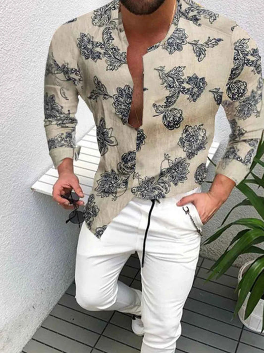 Men's Full Size Button Up Long Sleeve Shirt Plus Size Khaki