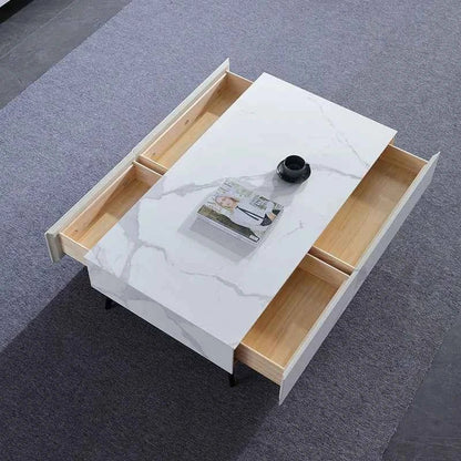 Full Rock Plate TV Stand & Coffee Table - Italian Minimalist Design with Solid Wood Frame, Modern Media Console for Living Room