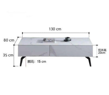 Full Rock Plate TV Stand & Coffee Table - Italian Minimalist Design with Solid Wood Frame, Modern Media Console for Living Room L130W80H35cm Table