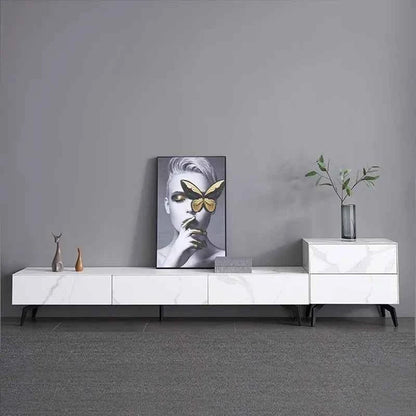 Full Rock Plate TV Stand & Coffee Table - Italian Minimalist Design with Solid Wood Frame, Modern Media Console for Living Room