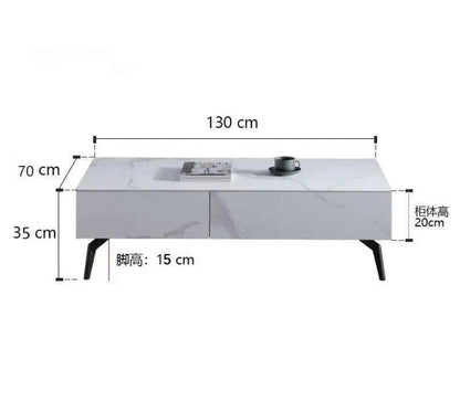 Full Rock Plate TV Stand & Coffee Table - Italian Minimalist Design with Solid Wood Frame, Modern Media Console for Living Room L130W70H35cm Table