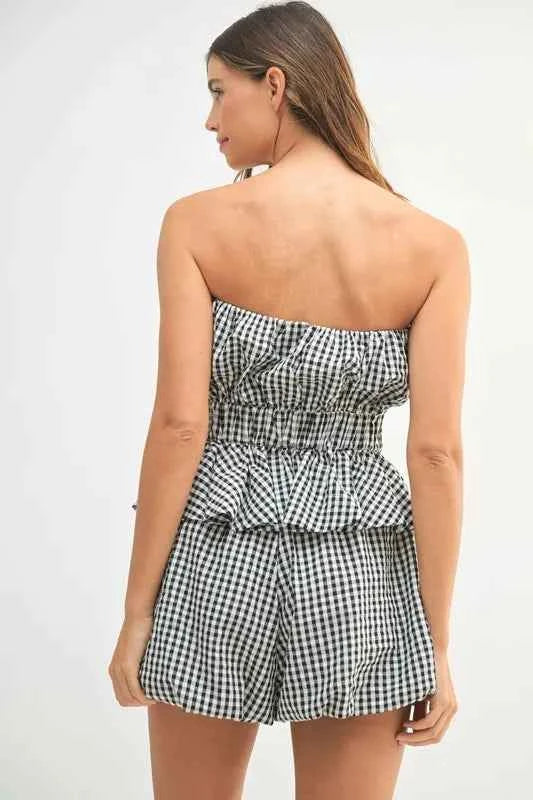 Trendsi Gingham Tube Top and Shorts Set with Ruffled Design for a Stylish Summer Look