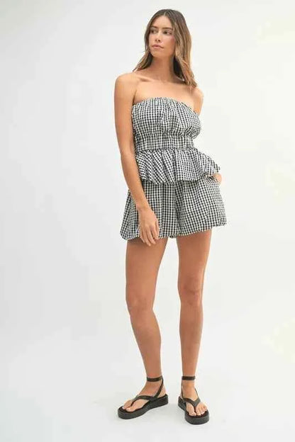 Gingham Tube Top and Shorts Set for Summer Style