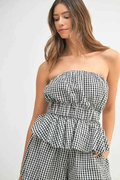 Gingham Tube Top and Shorts Set for Summer Style