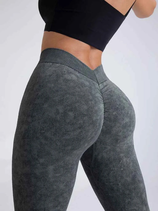 High waist push up leggings in dark gray designed for comfort and flattering fit.