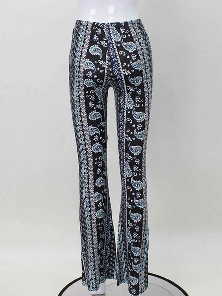 Huhugirl Fashion Sexy Women Paisley Pant Midi Waist Skinny Long Pants Streetwear Classic Trousers Female Clothing Y2K Streetwear