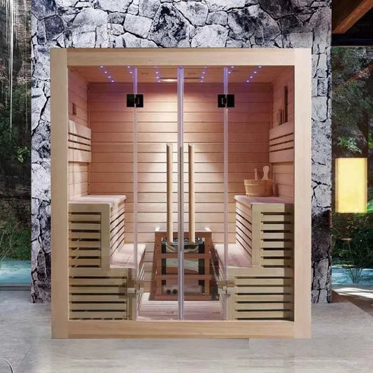 Indoor Red Cedar Hemlock Wooden Sauna Room Electric Dry Steam Steam 220v Control Panel Apartment Villa Garden Default Title