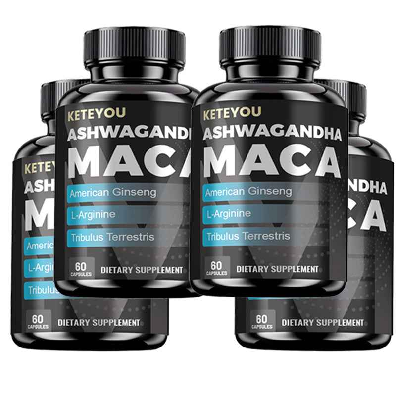 Maca and Ashwagandha dietary supplement capsules for energy and vitality, ideal testosterone booster capsules