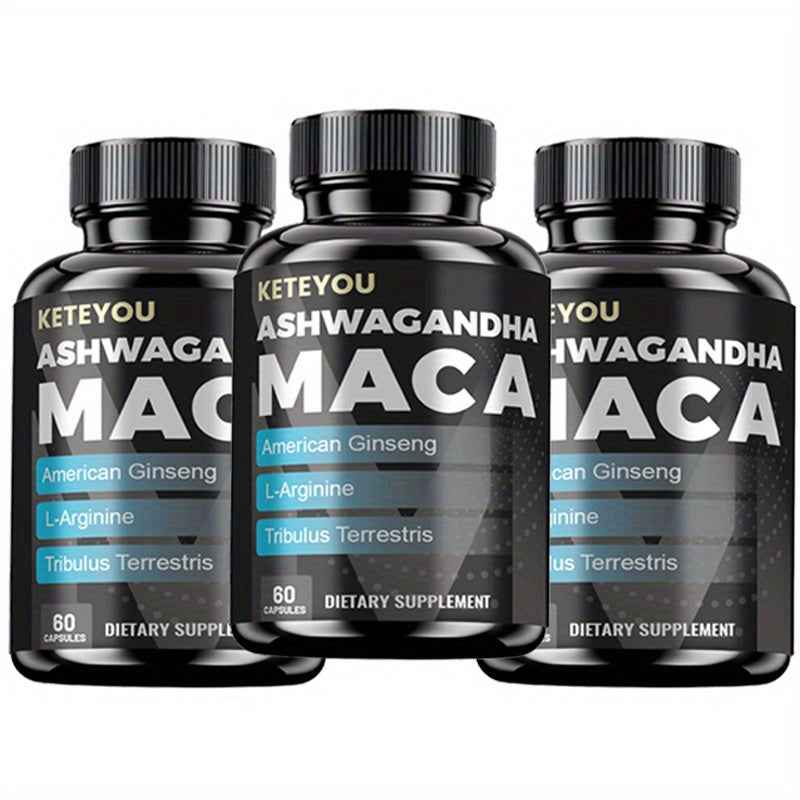 KETYOU Ashwagandha Maca testosterone booster capsules in three bottles for dietary support