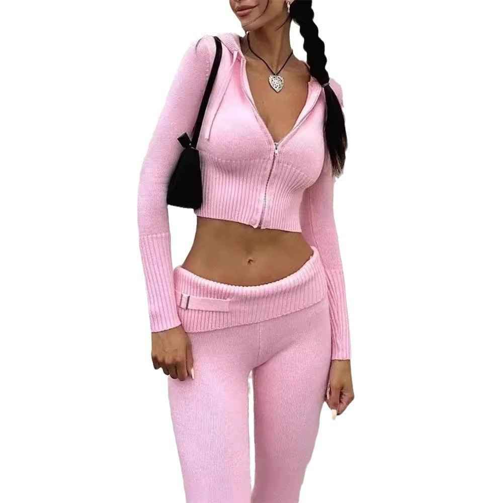 organic Knitted Hooded Suits Two-piece Set for Lounge Wear