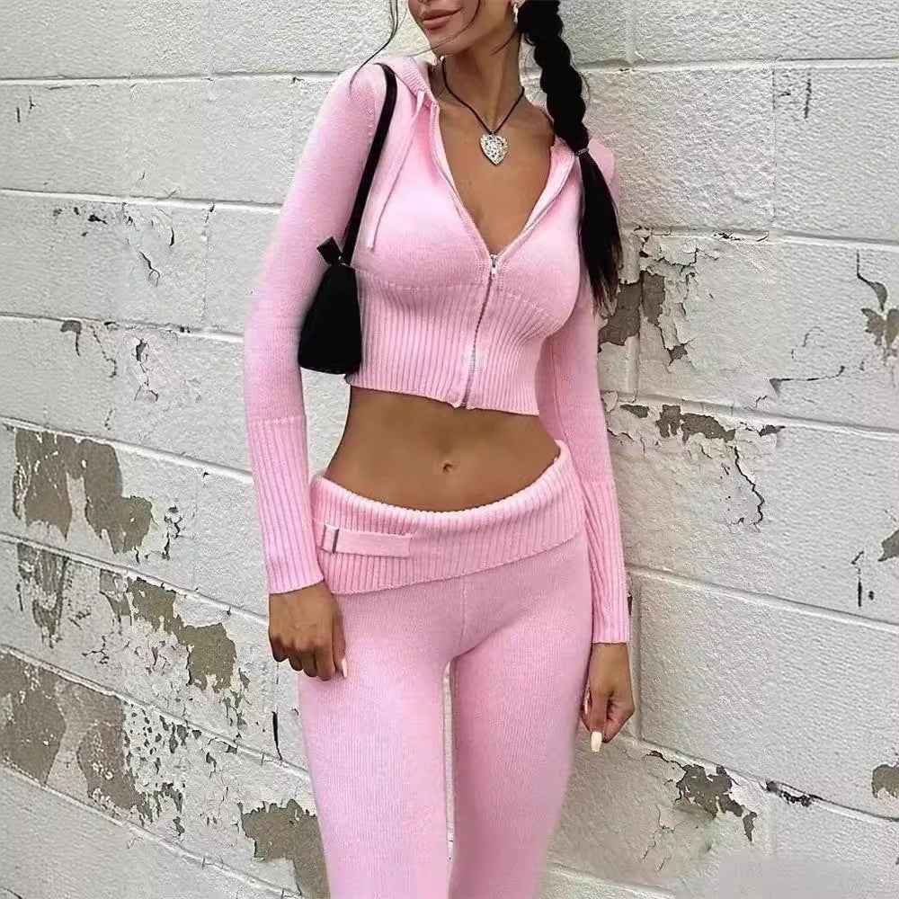 organic Knitted Hooded Suits Two-piece Set for Lounge Wear