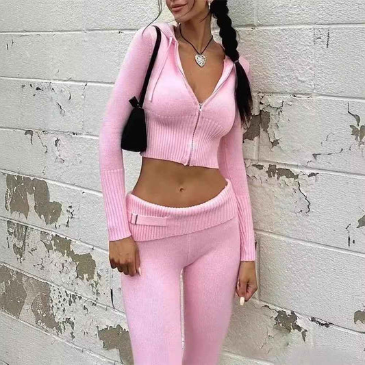 organic Knitted Hooded Suits Two-piece Set for Lounge Wear