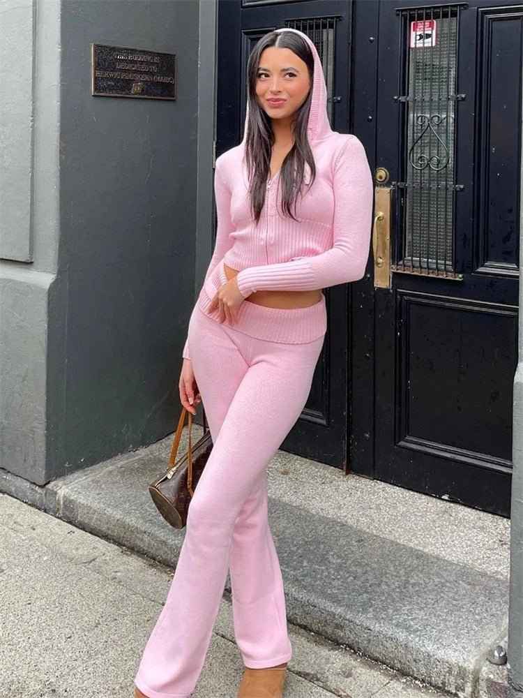 organic Knitted Hooded Suits Two-piece Set for Lounge Wear