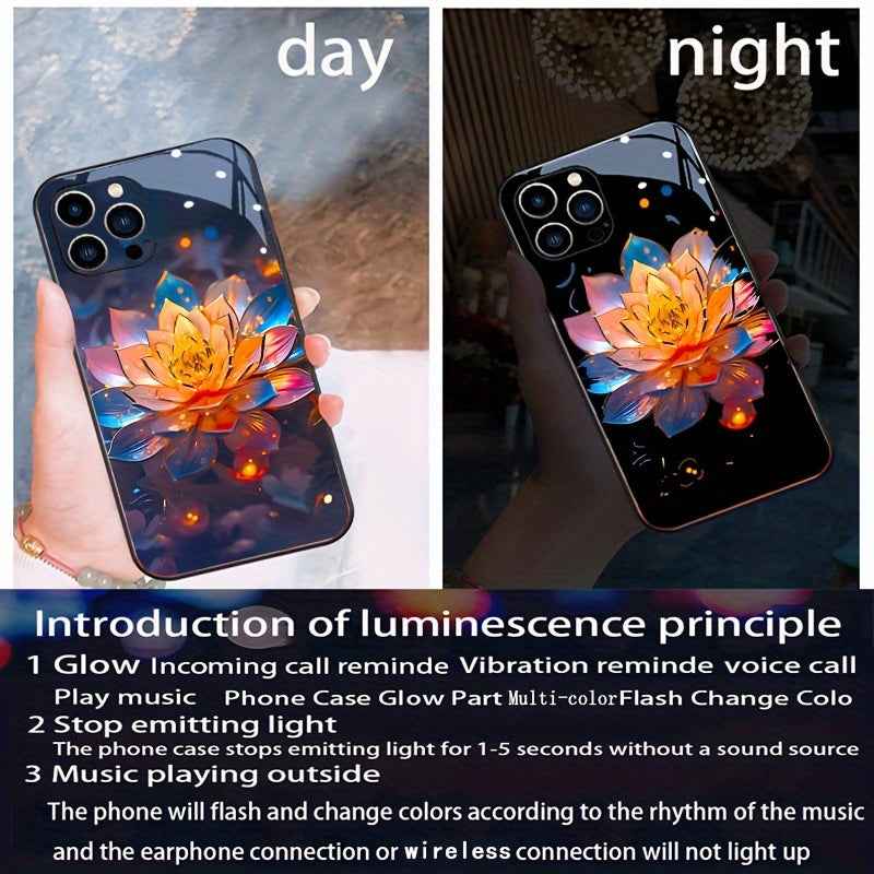 LED dragon phone case with glowing lotus design, changes colors for music and calls in day and night