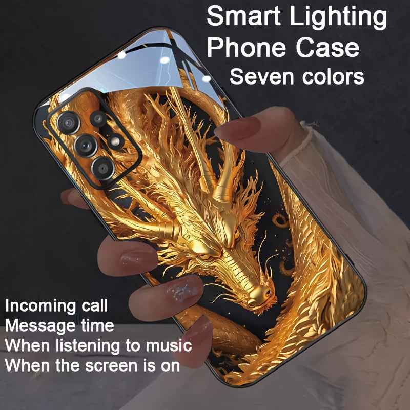 LED dragon phone case featuring a golden dragon design with smart lighting for notifications and music