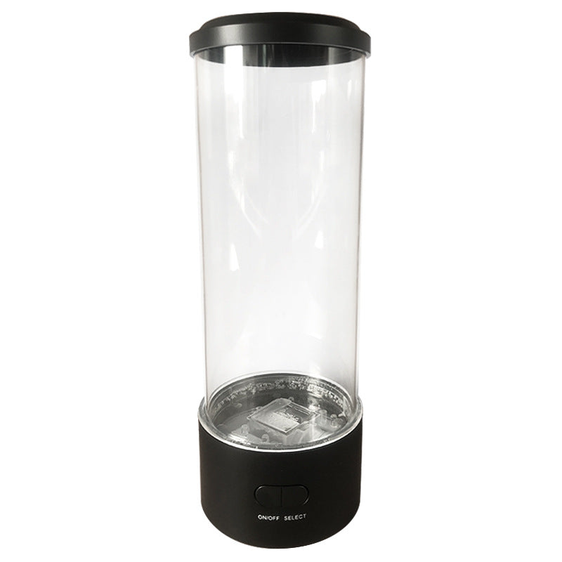 LED jellyfish night light with a sleek black base and clear cylindrical design for calming ambiance