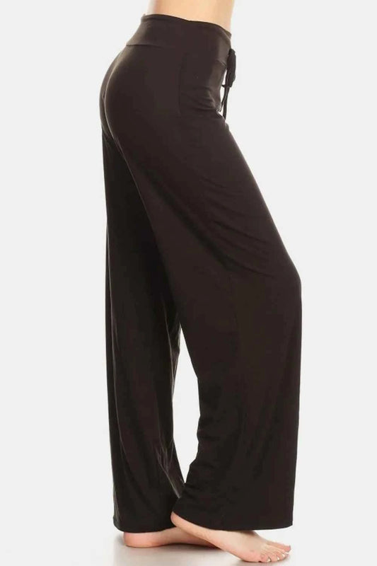 Leggings Depot High Waist Drawstring Wide Leg Pants Black Organic