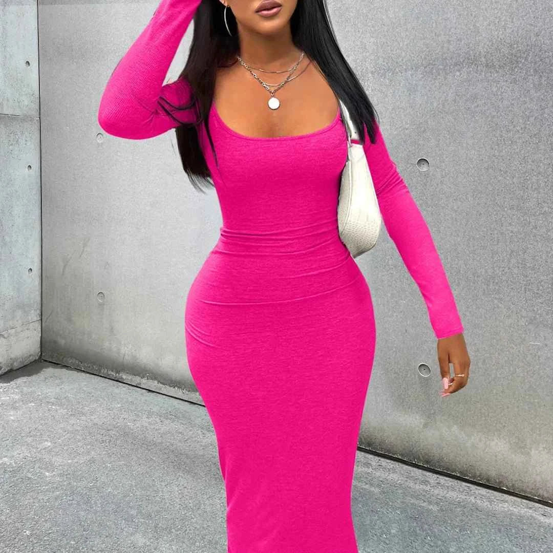 Stylish pink long sleeve sheath dress with a fitted silhouette for a chic look