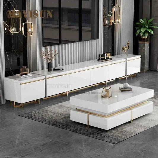 Luxury Living Room Furniture Set - Modern Wood Coffee Table & TV Cabinet Combo