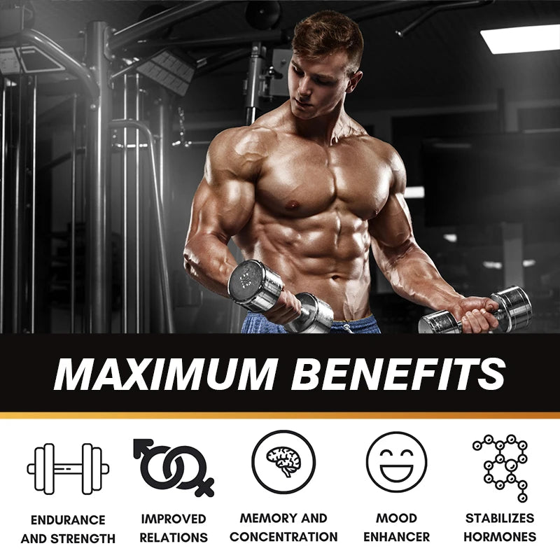 Man lifting dumbbells showcasing Maca root energy coffee benefits for endurance, strength, and mood enhancement