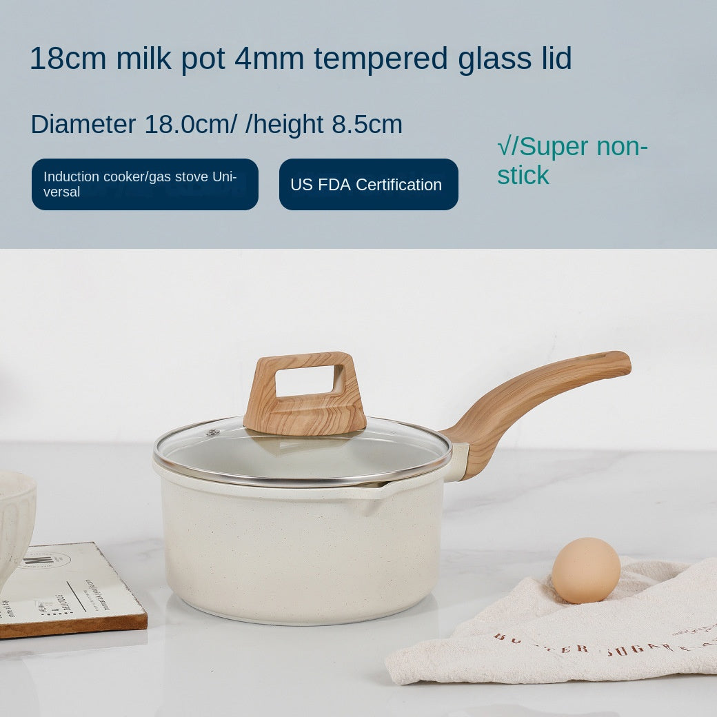 18cm milk pot with tempered glass lid from the medical stone non-stick cookware set for versatile cooking